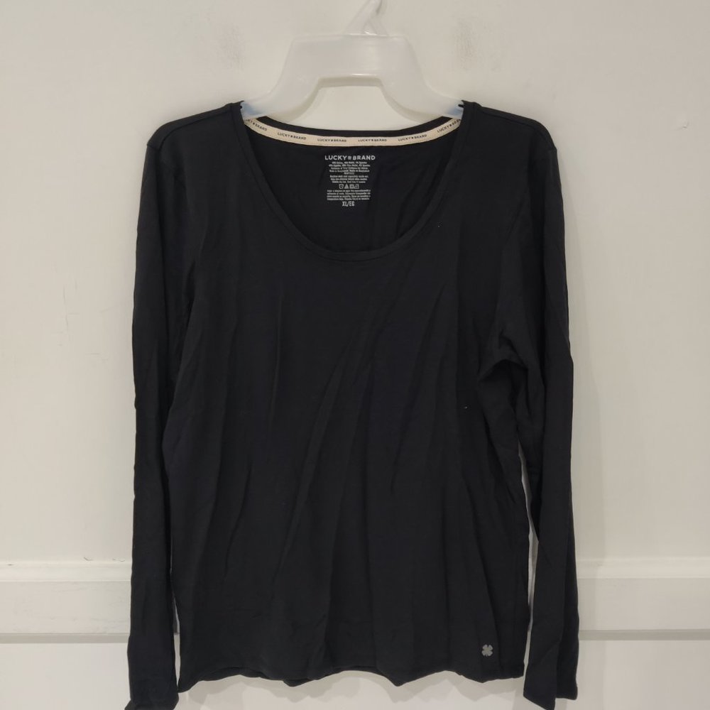 NWoT Lucky Brand Women Long Sleeve Lounge Crew Neck Top Black Size S $50 2D212